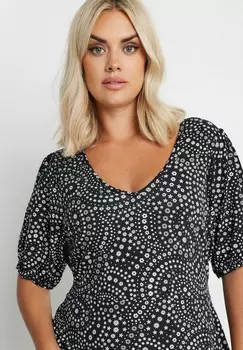 Платье из джерси FLORAL PUFF SLEEVE Yours Clothing, черный