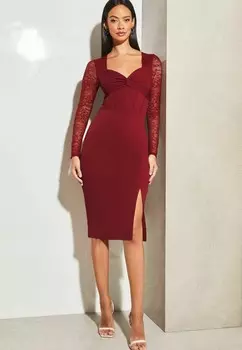 Платье из джерси KNOTTED SWEETHEART NECK LONG SLEEVE Lipsy, красный