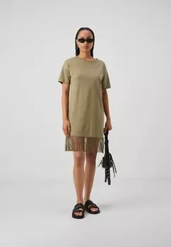 Платье из джерси NMKEYLA FRINGE O NECK T SHIRT DRESS Noisy May, серо-коричневый