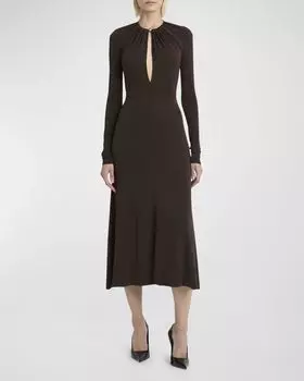 Платье из джерси с длинными рукавами и бретельками Ferragamo, цвет Expresso