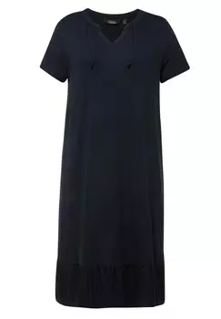 Платье из джерси SPLIT NECK SHORT SLEEVE MIDI Ulla Popken, синий