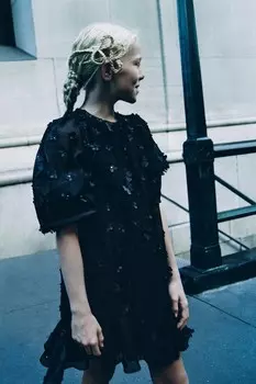 Платье из органзы с цветочным рисунком ZARA, черный