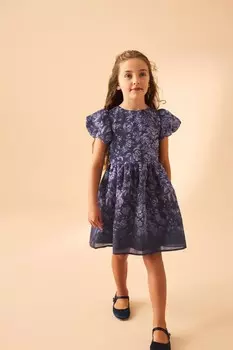 Платье из органзы с принтом «Цветы в кайме» от Heledd Laura Ashley, синий