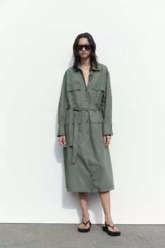 Платье из рубашки ZARA, хаки