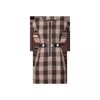 Платье из твида в клетку с практичными деталями Louis Vuitton, бежевый