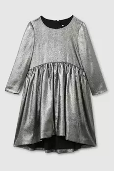 Платье Joy с металлическим отливом и расклешенной юбкой Reiss, серебряный