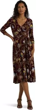 Платье Lauren Ralph Lauren Belting-Print Surplice Jersey Dress, цвет Burgundy Multi