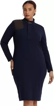 Платье Lauren Ralph Lauren Plus Size Faux Leather-Trim Stretch-Cotton Dress, цвет Lauren Navy