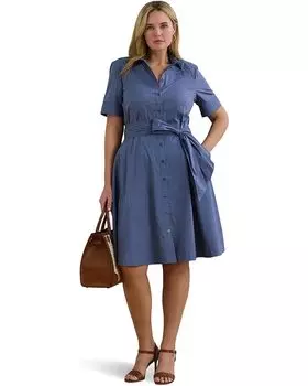 Платье Lauren Ralph Lauren Plus Size Belted Cotton-Blend Shirtdress, цвет Capri Blue