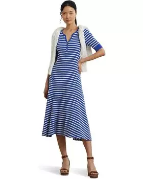 Платье Lauren Ralph Lauren Striped Waffle-knit Cotton Henley Dress, цвет Blue Lapis/White
