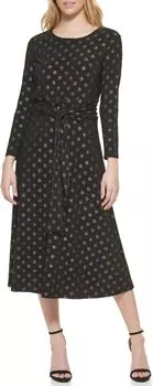 Платье Long Sleeve Dot Jersey Midi Tommy Hilfiger, цвет Black/Gold