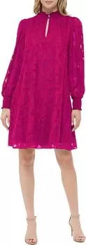 Платье Long Sleeve Embossed Chiffon Shift Tommy Hilfiger, цвет Wineberry
