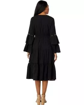 Платье Lost + Wander Chasing The Moonlight Tiered Midi Dress, черный