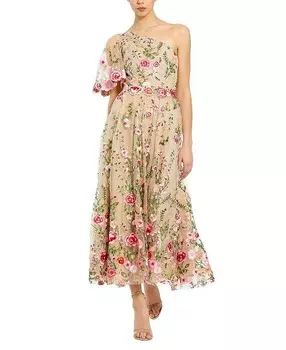 Платье Mac Duggal на одно плечо с кружевной вышивкой, розовый