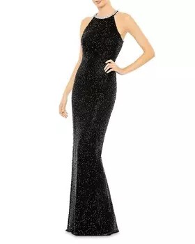 Платье Mac Duggal с воротником-бретелькой и пайетками, черный
