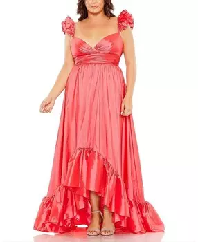 Платье Mac Duggal с высокими низкими оборками, розовый