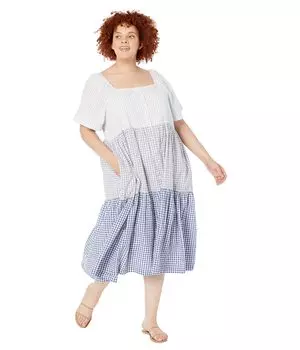 Платье Madewell, Plus Patchwork Gingham Button-Front Tiered Midi Dress