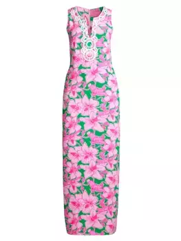 Платье макси без рукавов с цветочным принтом Elliotta Lilly Pulitzer, цвет kelly green pink