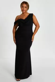 Платье макси Curve Black с асимметричным вырезом-хомутиком QUIZ Clothing