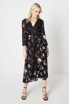 Платье макси Devore с поясом и запахом Debenhams, черный