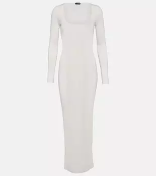 Платье макси из кашемира и шелка TOM FORD, белый