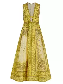 Платье макси из льна и шелка с бантом Matchmaker Zimmermann, цвет yellow bandana