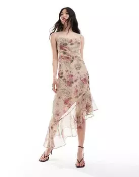Платье макси из шифона с капюшоном и анималистичным цветочным принтом Miss Selfridge