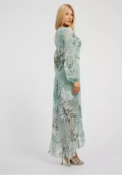 Платье макси Mit Blumenprint Guess, светло-зеленое