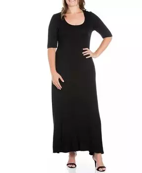 Платье макси размера плюс с рукавами до локтя 24seven Comfort Apparel, черный