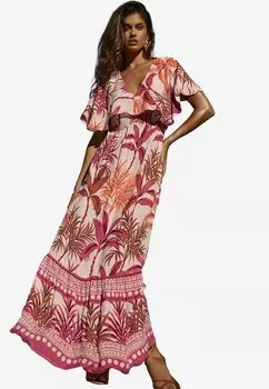 Платье макси REGULAR FIT - CAPE SLEEVE PALM PRINTED Lipsy, розовый