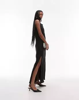 Платье макси с драпировкой сбоку из черного дутого жаккарда Topshop
