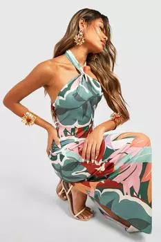 Платье макси с гавайским принтом Boohoo, зеленый