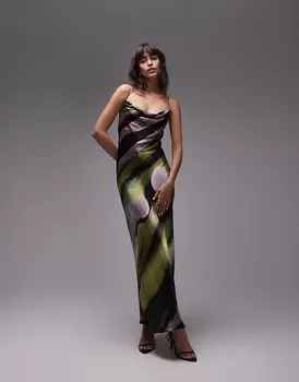 Платье макси с хомутом и принтом Topshop