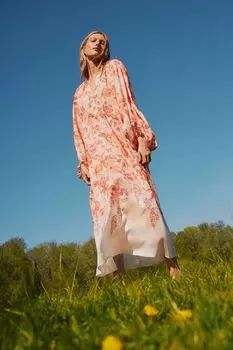 Платье макси с объемными рукавами H&M, красный