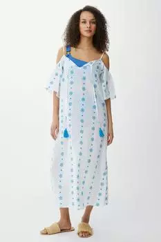 Платье макси с открытыми плечами Broderie Debenhams, синий