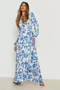 Платье макси с поясом и цветочным запахом boohoo, белый