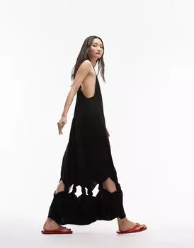 Платье макси Topshop из высококачественного материала черного цвета с декоративными узлами