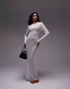 Платье макси Topshop Knitted Sheer, светло-серый