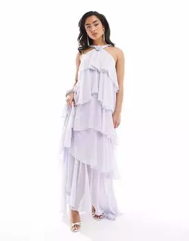 Платье макси Vero Moda Felicia с воротником-халтер и корсажем, многоуровневое, сиреневого цвета