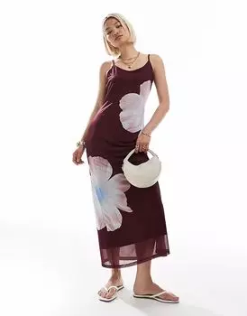 Платье-макси Vero Moda с сетчатыми бретелями и крупным цветочным принтом