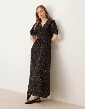 Платье макси в клетку с воротником и цветочным принтом Miss Selfridge