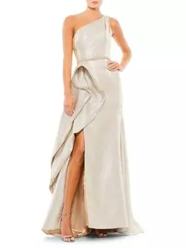 Платье металлик на одно плечо Mac Duggal, цвет Oyster