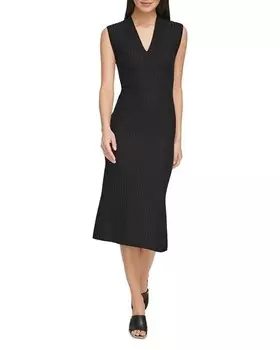 Платье миди без рукавов в широкую рубчику DKNY, цвет Black