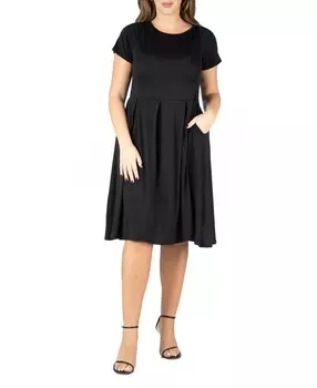 Платье миди больших размеров с короткими рукавами и карманами 24seven Comfort Apparel, черный