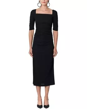 Платье миди Carolina Herrera с рукавами до локтя и квадратным вырезом, со сборками, черный