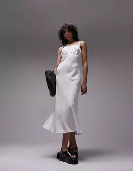 Платье миди цвета слоновой кости со сборками Topshop