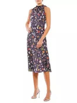 Платье миди из крепа Ieena с цветочным принтом Mac Duggal, цвет plum floral
