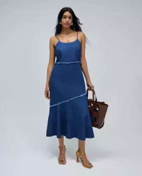 Платье миди из легкого денима на бретелях Salsa Jeans, синий