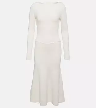 Платье миди из смесовой шерсти Victoria Beckham, белый