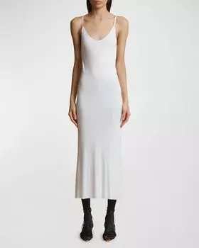 Платье миди Leesal в рубчик Khaite, цвет White